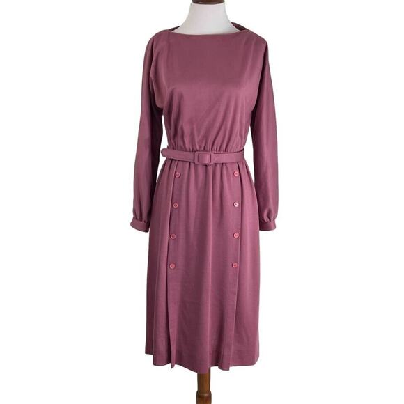 Vintage 70s Warren Petites Mauve Secretary Midi Dress M - Picture 2 of 9